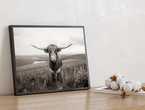 Texas Longhorn Wall Art | Neutral Decor Western Canvas Print