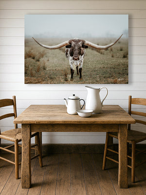 Longhorn cow wall decor canvas – rustic Western fine art print by Debra Gail Fine Art
