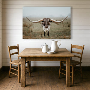 Longhorn cow wall decor canvas – rustic Western fine art print by Debra Gail Fine Art