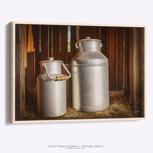 Vintage Milk Cans Wall Art | Rustic Farmhouse Photography Print