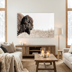 Neutral Bison Wall Art - Rustic Western Decor | Prairie Wildlife Canvas Print