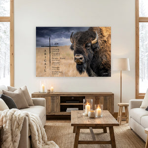 Bison Scripture Art - Rustic Western Home Decor | Buffalo Canvas Print