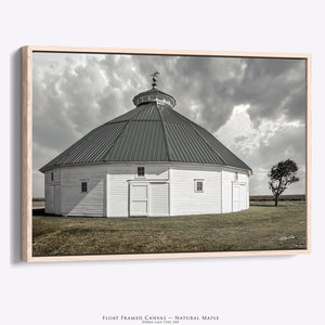 Photography | Round White Barn Vintage Style Canvas Print – Rustic Landscape Art Decor