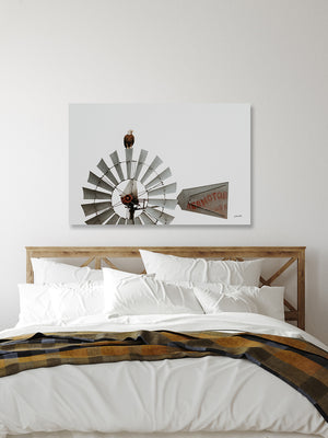 Western wildlife bald eagle windmill wall art in modern farmhouse home decor