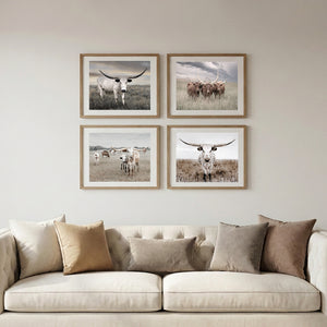 Rustic Texas Longhorn Wall Art — Set of 4