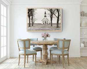 Old Prairie Church Canvas | Rustic Farmhouse Wall Art With Gothic Revival Style