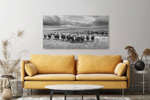 Black Angus Wall Art - Panoramic Angus Cattle Print Canvas | Rustic Decor