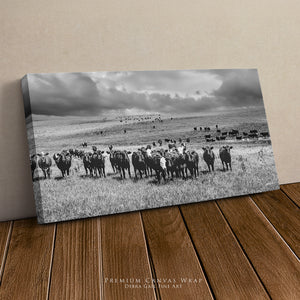 Black Angus Wall Art - Panoramic Angus Cattle Print Canvas | Rustic Decor