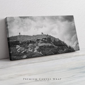 Echoes of Battle Canyon | Black & White Panoramic Wall Art