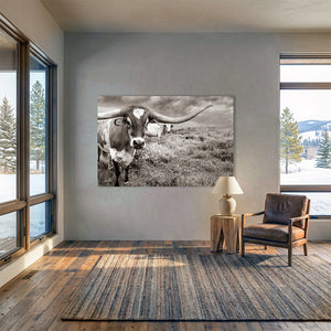 Longhorn Wall Art - Large Texas Longhorn Print | Rustic Farmhouse Decor Canvas