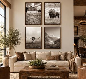 Custom Four-Piece Western Fine Art Collection – 30×40 Brown Float Framed Canvas