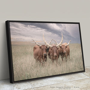 Texas Longhorn Canvas Art | Trio of Watusi Longhorns Rustic Western Wall Decor