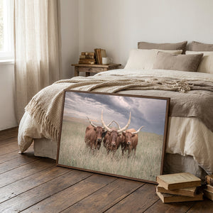 Texas Longhorn Canvas Art | Trio of Watusi Longhorns Rustic Western Wall Decor
