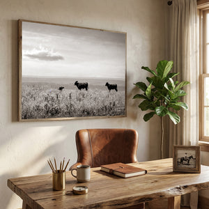 Black Angus Cattle Ranch Wall Art | Neutral Rustic Landscape Decor