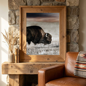 Vertical Bison Canvas Wall Art | Iconic American Buffalo Print