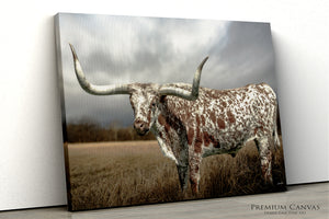 Texas Longhorn Wall Art – Large Rustic Canvas Print | Western Farmhouse Decor
