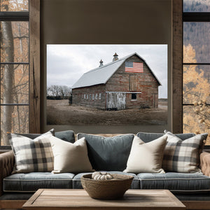 Red Barn Print | Patriotic Flag Barn Wall Art - Rustic Farmhouse Decor