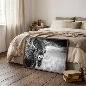 American Bison Canvas Print | Black and White Western Wildlife Wall Art