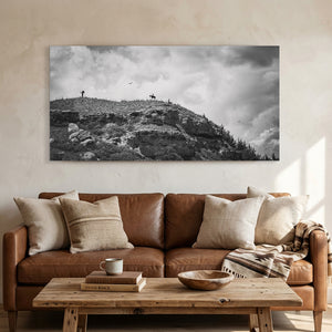 Echoes of Battle Canyon | Black & White Panoramic Wall Art