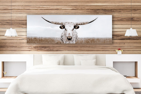 LONGHORN COW CANVAS PRINT - FARMHOUSE DECOR 3:1