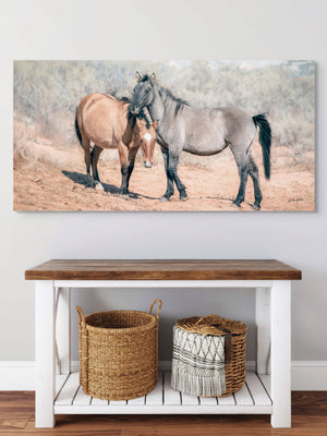 Wild Horse Wall Art – Panoramic Western Canvas Print With Barnwood Frame