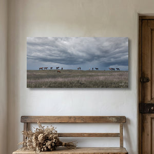 Wild Horse Wall Art - Panoramic Western Canvas Print | Rustic Framed Decor