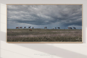 Wild Horse Panoramic Wall Art | Rustic Western Prairie Canvas Print