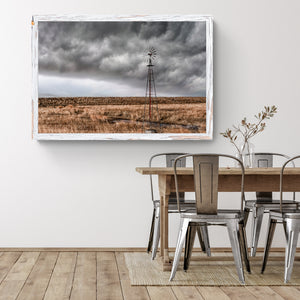 Kansas Windmill Art | Vintage Windmill Print With Stormy Sky Farmhouse Wall Decor