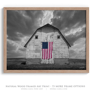 Rustic barn wall art – American Flag Kansas prairie fine art photography by Debra Gail Fine Art